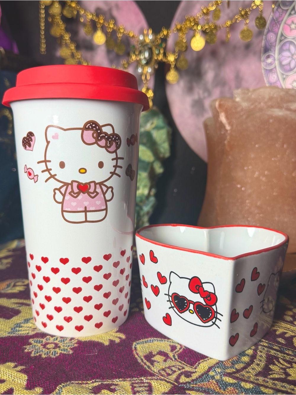 Hello Kitty Ceramic Coffee Cup & Heart Ramekin